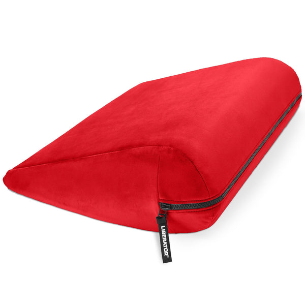 Liberator Jaz Liberty in red microvelvet, a slim wedge-shaped cushion with zip, on white