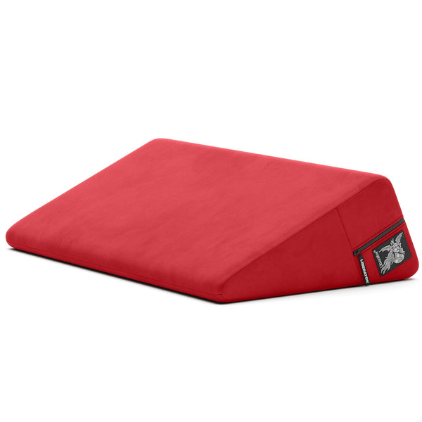 Liberator Wedge in red, angled cushion with logo tab, on white