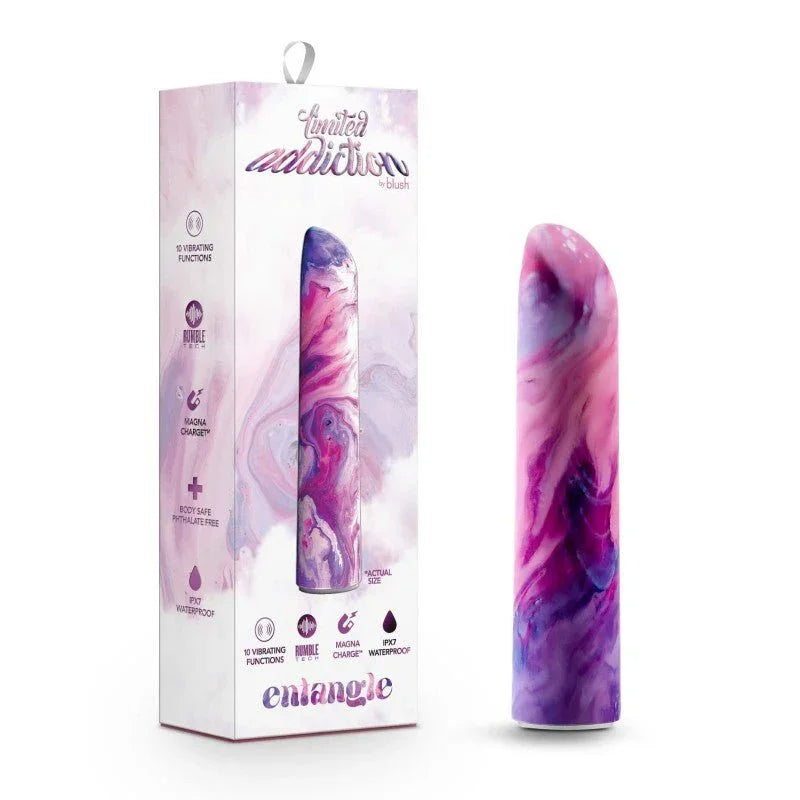 Limited Addiction Entangle power bullet in pink and purple marbled silicone with its box