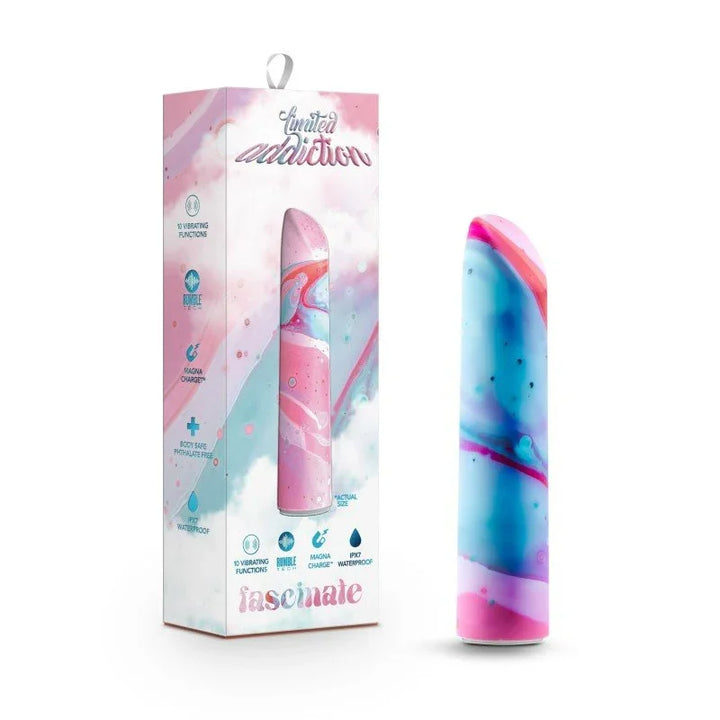 Limited Addiction Fascinate power bullet in pink and blue marbled silicone with its box