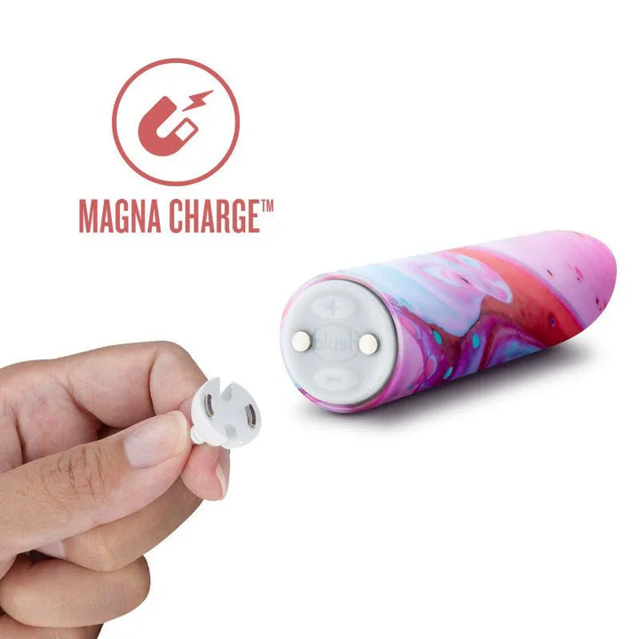 Magna Charge magnetic charger held beside the Fascinate bullet's contact base