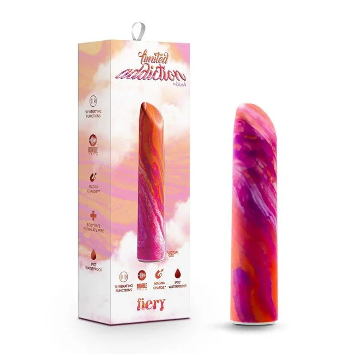Limited Addiction Fiery power bullet in coral and pink marbled silicone with its box