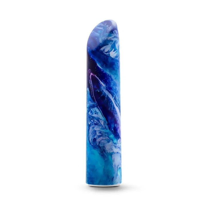 Mesmerize power bullet upright on white, blue and white swirls across the shaft