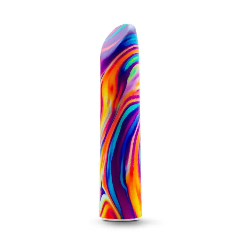 Psyche power bullet upright on white, rainbow swirls running the length of the shaft