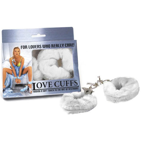 Buy Love Cuffs - White Fluffy Hand Cuffs – Naughtyhut NZ sex toys online. Discreet delivery & top brands.