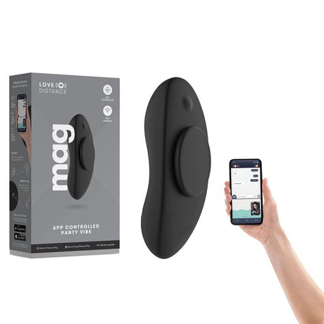 Buy Love Distance MAG - Black Rechargeable Panty Vibrator with App Control – Naughtyhut NZ sex toys online. Discreet delivery & top brands.