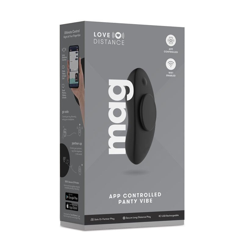 Buy Love Distance MAG - Black Rechargeable Panty Vibrator with App Control – Naughtyhut NZ sex toys online. Discreet delivery & top brands.