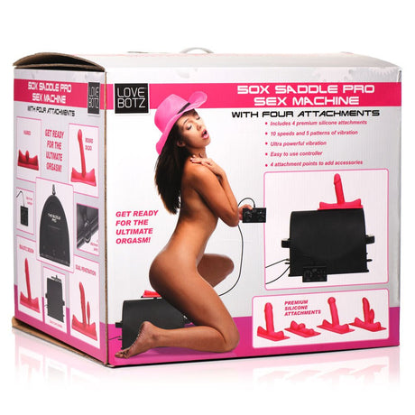 Buy LoveBotz 50X Saddle Pro Sex Machine - Mains Powered Machine with 4 Attachments – Naughtyhut NZ sex toys online. Discreet delivery & top brands.