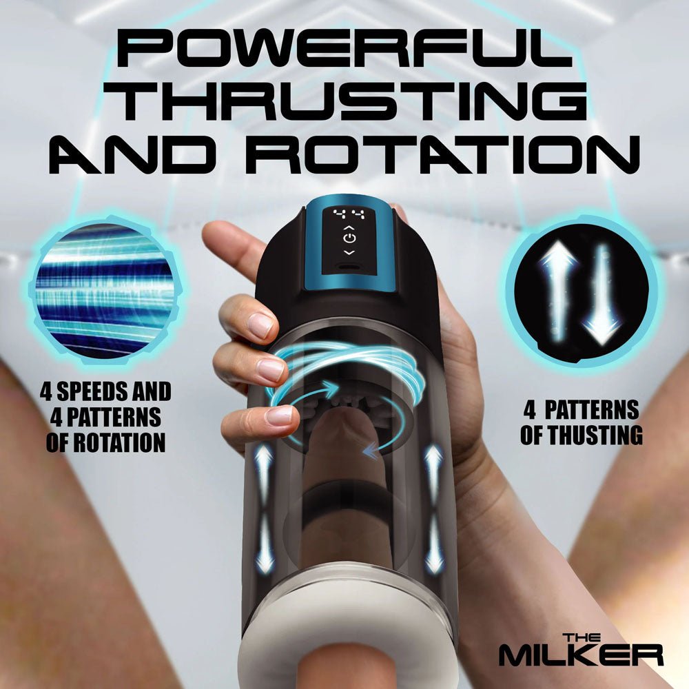 Buy LoveBotz The Milker Roto - Stroke - USB Rechargeable Thrusting & Rotating Male Masturbator – Naughtyhut NZ sex toys online. Discreet delivery & top brands.