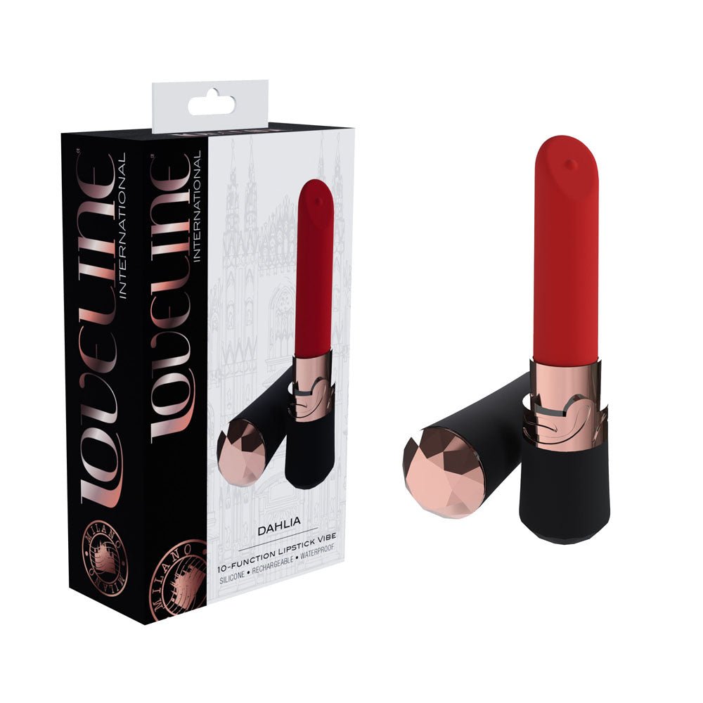 LOVELINE Dahlia - Black - Black/Red 12.5 cm USB Rechargeable Lipstick Vibrator – Sex toys NZ by Naughtyhut. Discreet delivery nationwide.