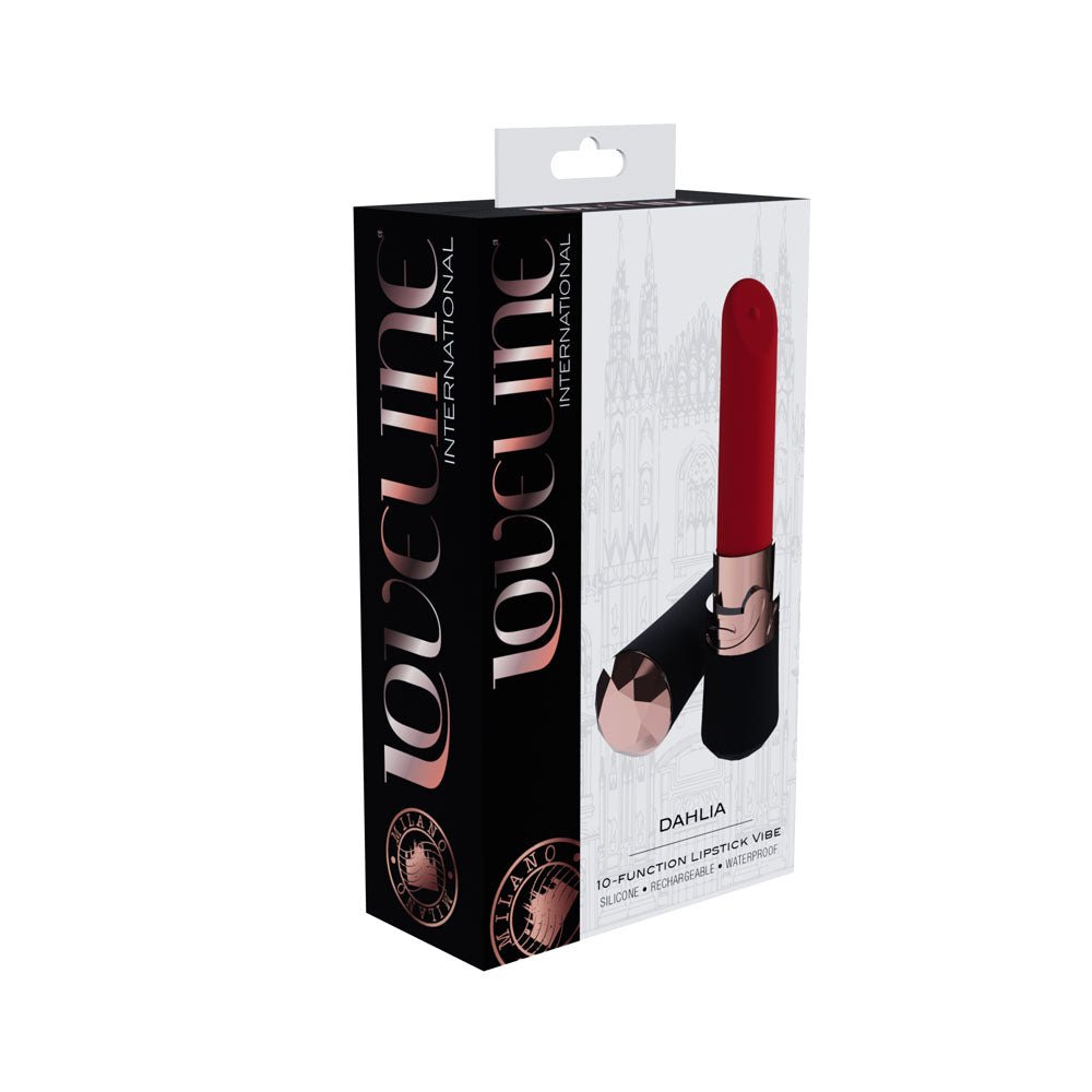 Buy LOVELINE Dahlia - Black - Black/Red 12.5 cm USB Rechargeable Lipstick Vibrator – Naughtyhut NZ sex toys online. Discreet delivery & top brands.
