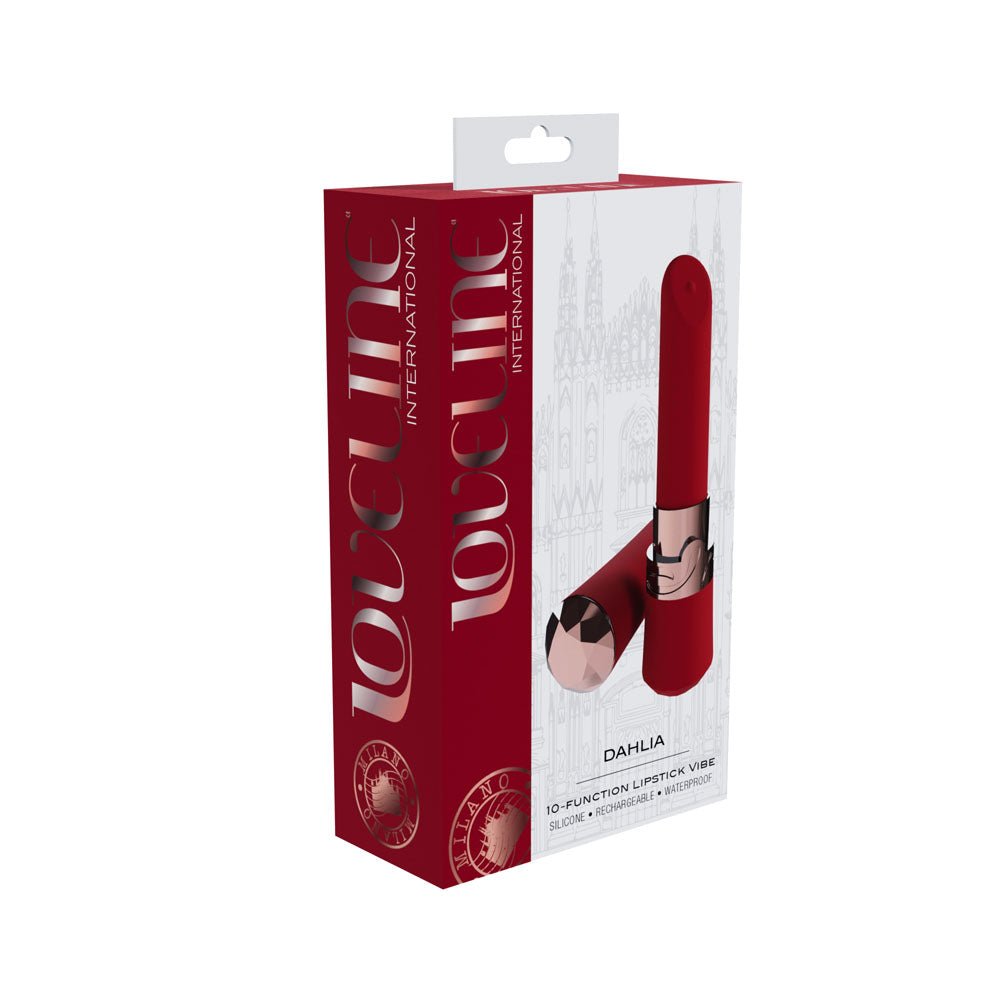 Buy LOVELINE Dahlia - Red - Red 12.5 cm USB Rechargeable Lipstick Vibrator – Naughtyhut NZ sex toys online. Discreet delivery & top brands.