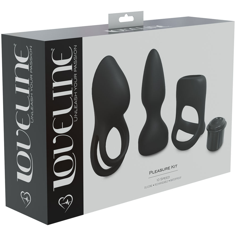 LOVELINE Pleasure Kit - Black - Black USB Rechargeable Male Kit - 3 Piece Set – Sex toys NZ by Naughtyhut. Discreet delivery nationwide.