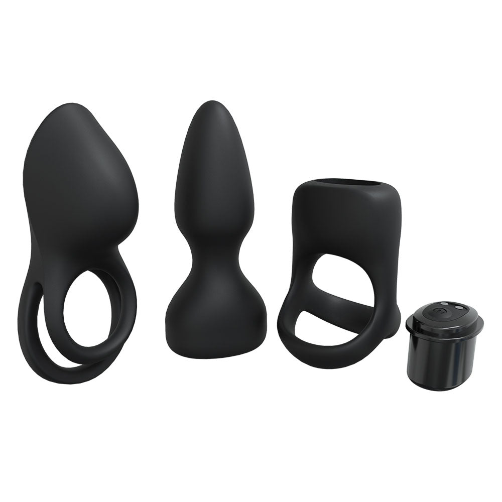 LOVELINE Pleasure Kit - Black - Black USB Rechargeable Male Kit - 3 Piece Set – Sex toys NZ by Naughtyhut. Discreet delivery nationwide.