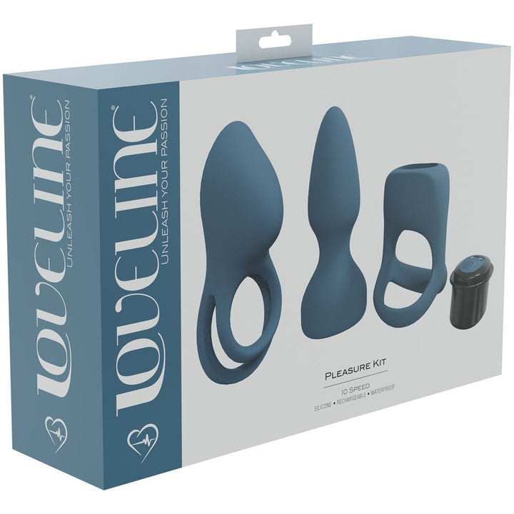 LOVELINE Pleasure Kit - Blue - Blue USB Rechargeable Male Kit - 3 Piece Set – Sex toys NZ by Naughtyhut. Discreet delivery nationwide.