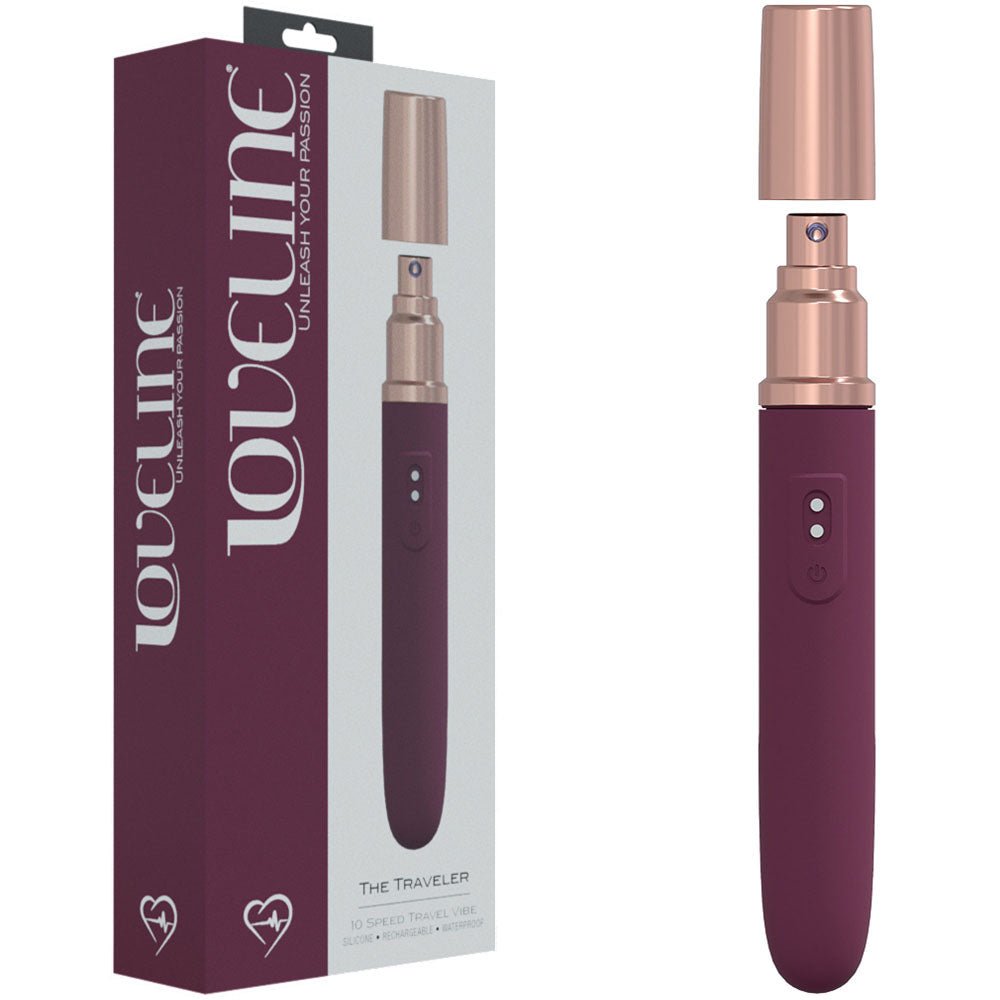 LOVELINE The Traveler - Burgundy - Burgundy 17.6 cm USB Rechargeable Vibrator with Lube Applicator – Sex toys NZ by Naughtyhut. Discreet delivery nationwide.