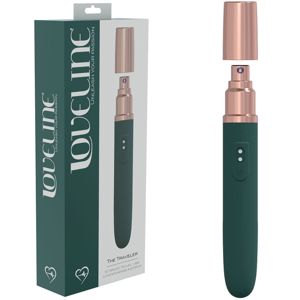 LOVELINE The Traveler - Green - Green 17.6 cm USB Rechargeable Vibrator with Lube Applicator – Sex toys NZ by Naughtyhut. Discreet delivery nationwide.
