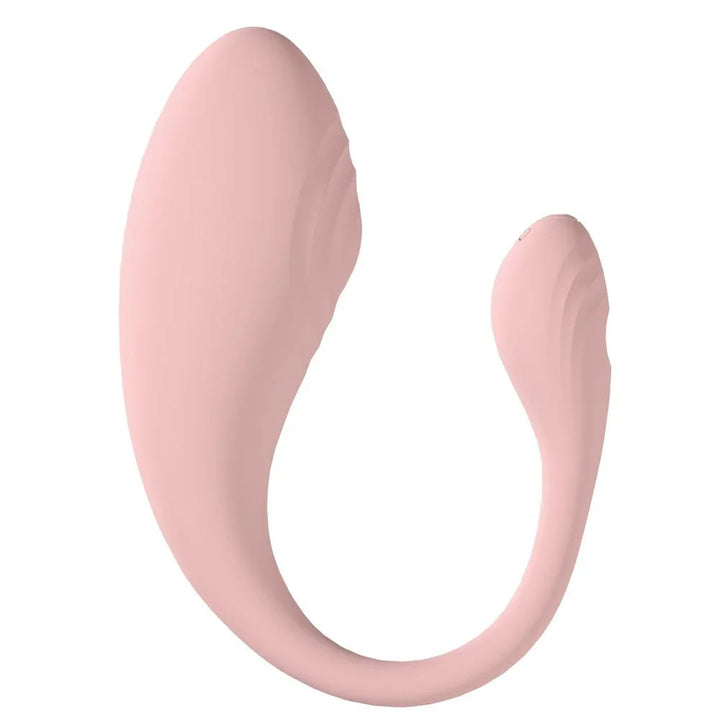 Loveline Wave C-Shaped Vibrator in Pink, the vibe alone showing the ridged internal arm