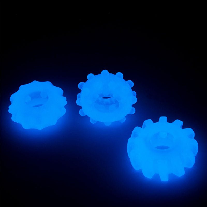 Lumino Play Penis Rings 3 Pack - Glow in the Dark Blue Cock Rings - Set of 3 – Sex toys NZ by Naughtyhut. Discreet delivery nationwide.