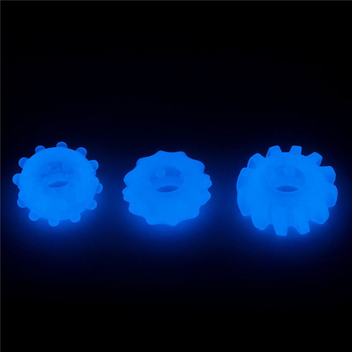 Lumino Play Penis Rings 3 Pack - Glow in the Dark Blue Cock Rings - Set of 3 – Sex toys NZ by Naughtyhut. Discreet delivery nationwide.