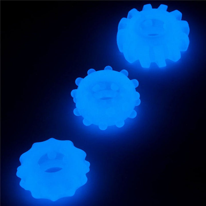Lumino Play Penis Rings 3 Pack - Glow in the Dark Blue Cock Rings - Set of 3 – Sex toys NZ by Naughtyhut. Discreet delivery nationwide.