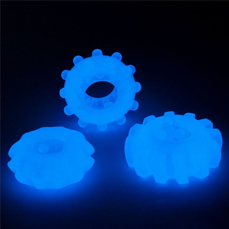 Lumino Play Penis Rings 3 Pack - Glow in the Dark Blue Cock Rings - Set of 3 – Sex toys NZ by Naughtyhut. Discreet delivery nationwide.