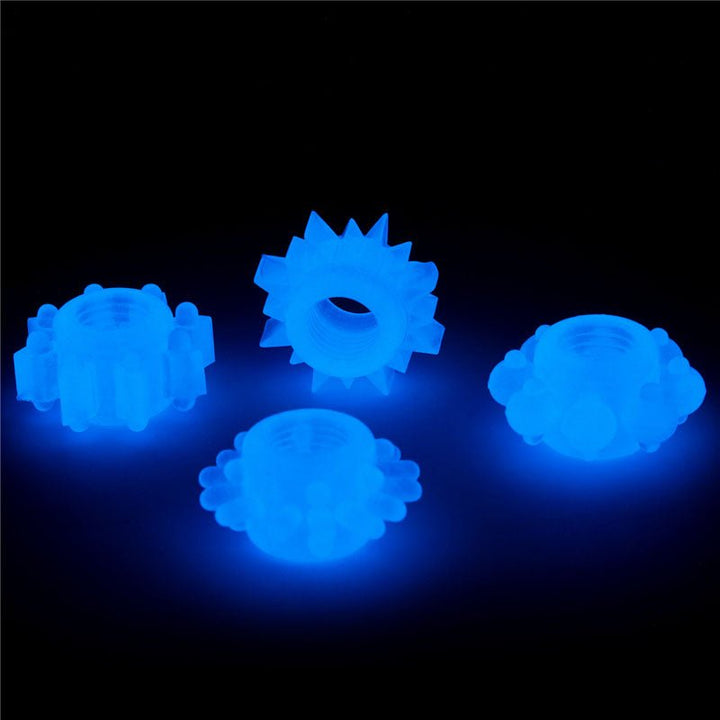 Lumino Play Penis Rings 4 Pack - Glow in the Dark Blue Cock Rings - Set of 4 – Sex toys NZ by Naughtyhut. Discreet delivery nationwide.