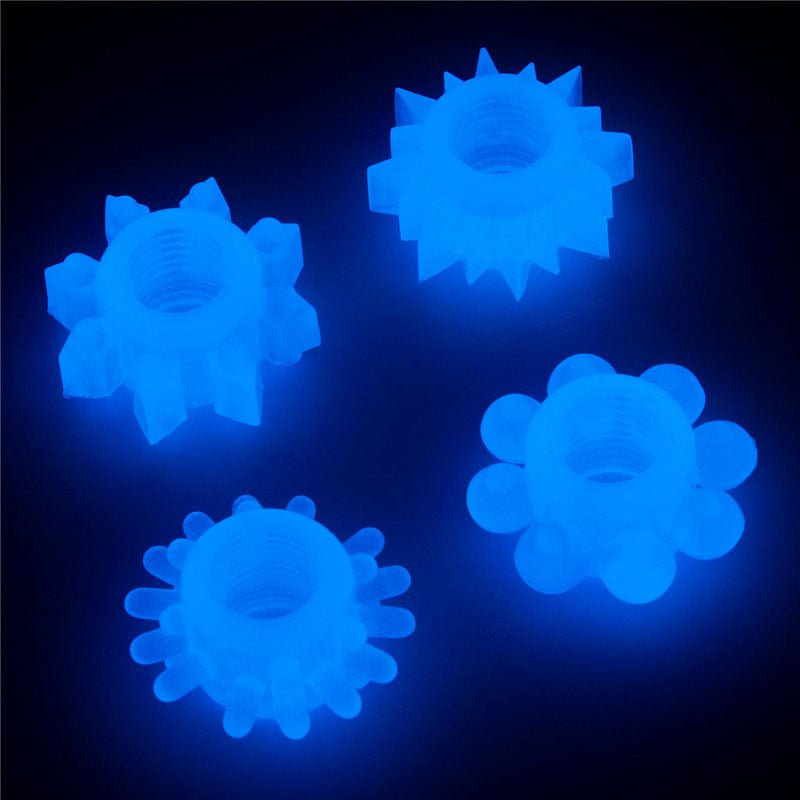 Lumino Play Penis Rings 4 Pack - Glow in the Dark Blue Cock Rings - Set of 4 – Sex toys NZ by Naughtyhut. Discreet delivery nationwide.