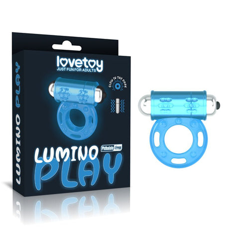 Buy Lumino Play Vibrating Penis Ring - Glow in the Dark Blue Vibrating Cock Ring – Naughtyhut NZ sex toys online. Discreet delivery & top brands.