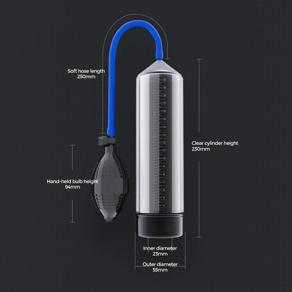 AeroUp dimension diagram, hose, bulb and cylinder measurements