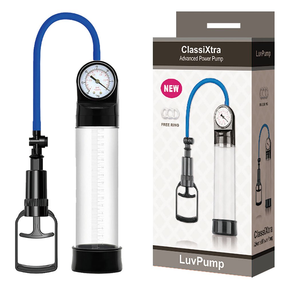 Buy LuvPump ClassiXtra Advanced Power Pump - Clear Penis Pump with Pressure Gauge – Naughtyhut NZ sex toys online. Discreet delivery & top brands.