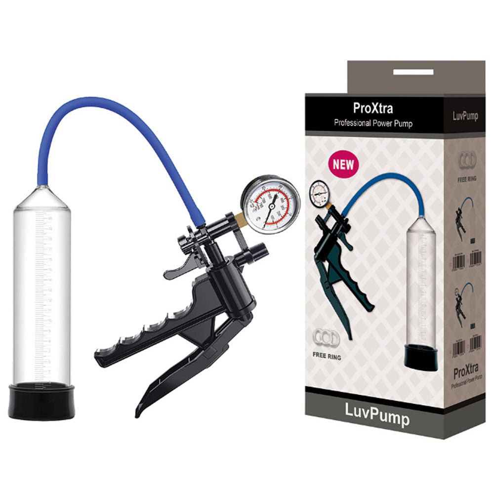 Buy LuvPump ProXtra Professional Gauge Power Pump - Clear Penis Pump with Pressure Gauge – Naughtyhut NZ sex toys online. Discreet delivery & top brands.