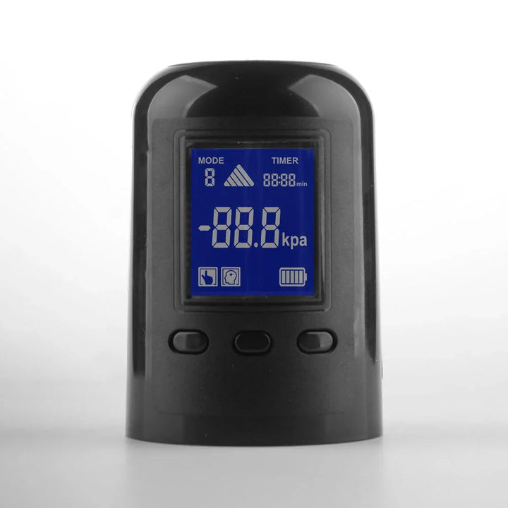 Smart Penis Pump control head close-up, mode and timer LCD readout