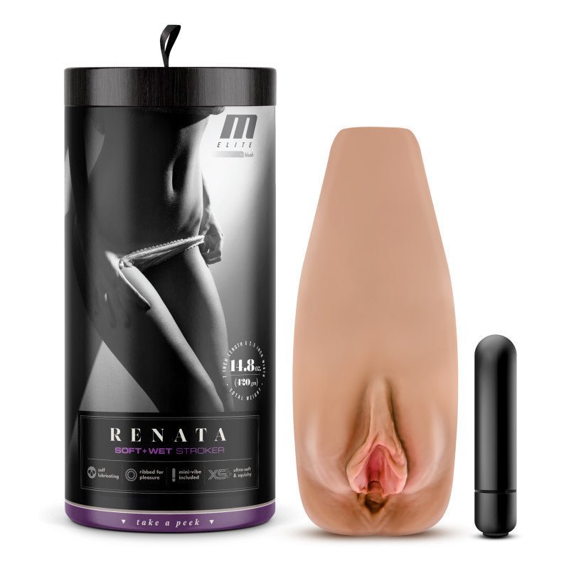 M Elite Soft and Wet - Renata - Tan Vibrating Vagina Stroker – Sex toys NZ by Naughtyhut. Discreet delivery nationwide.