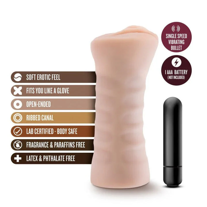 Rain stroker feature panel: soft erotic feel, open-ended ribbed canal, 1 AAA battery