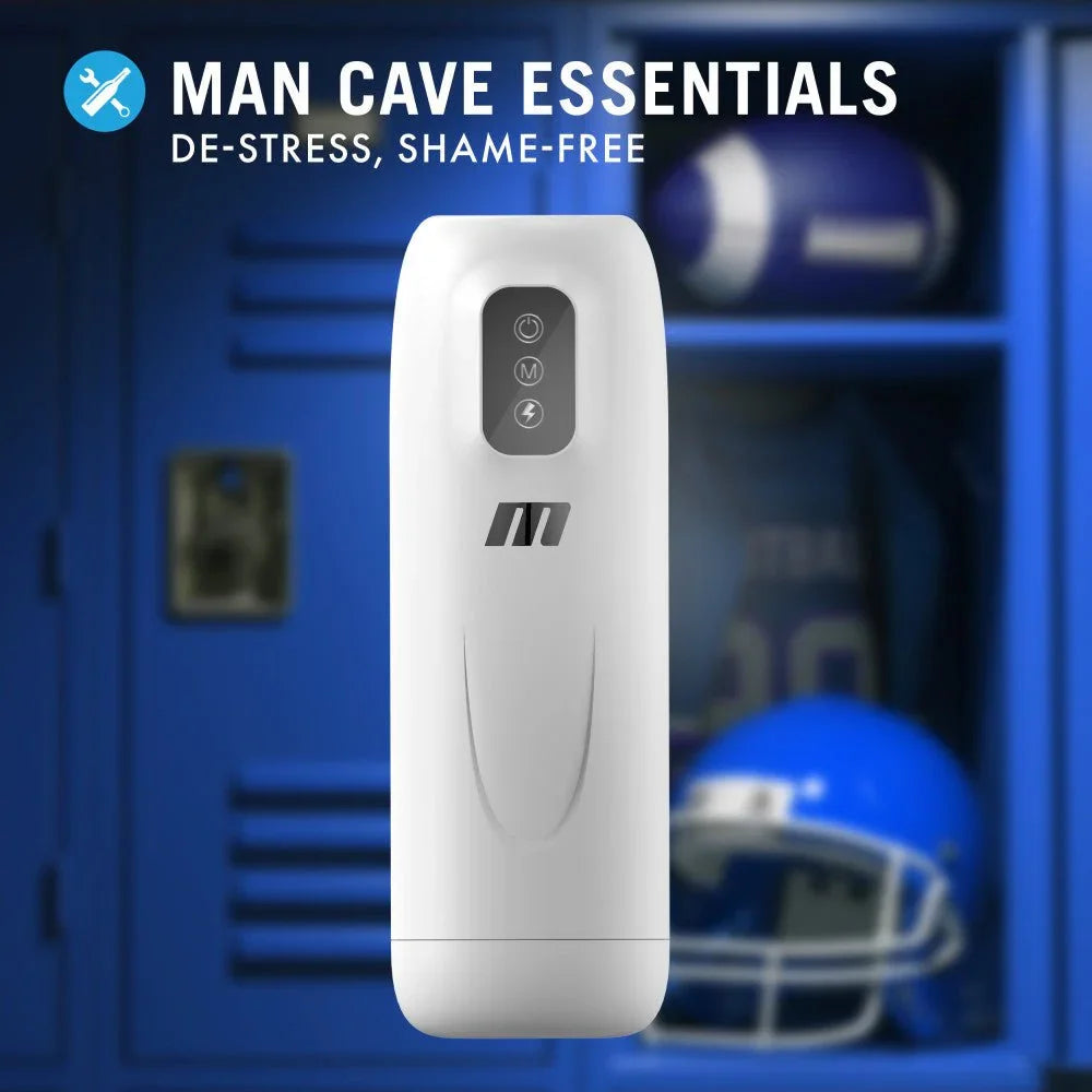 Robo-Bator panel: man cave essentials, stroker shown against a blue gym locker