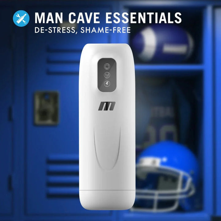 Robo-Bator panel: man cave essentials, stroker shown against a blue gym locker