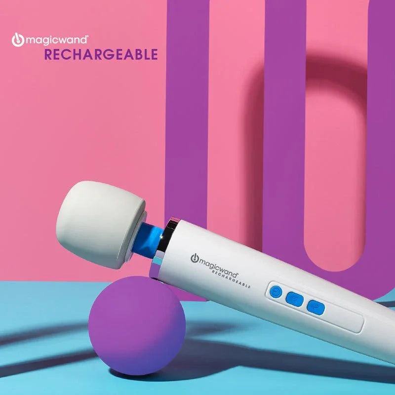 Magic Wand Rechargeable against a pink backdrop with purple ball