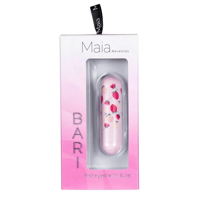 Maia Bari bullet sealed in its pink Maia blister pack, front view