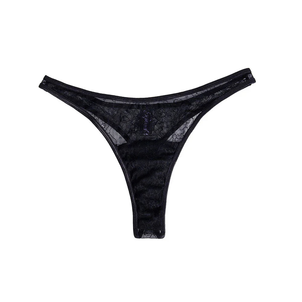 Maia Date Night lace thong alone, black with a discreet pouch, S/M