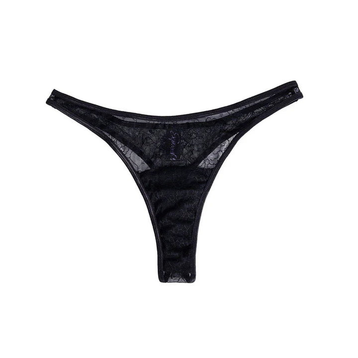 Maia Date Night lace thong alone, black with a discreet pouch, S/M