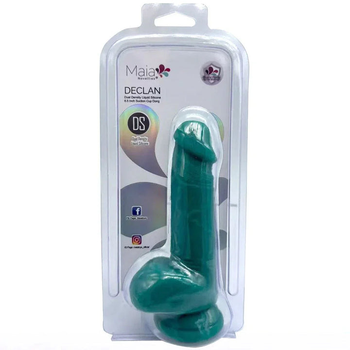 Maia Declan retail pack in clear plastic, green dong visible through the window