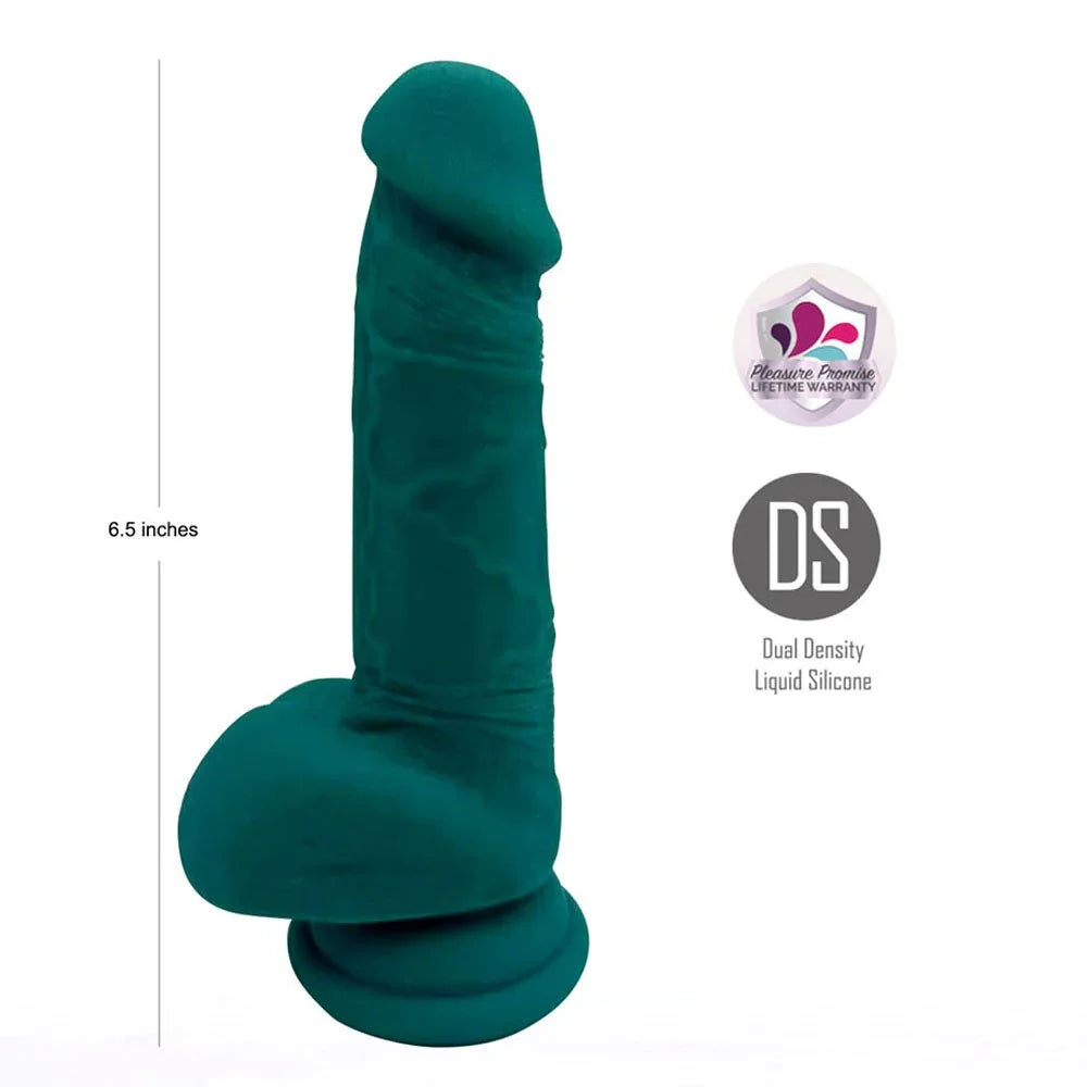 Maia Declan dong in Green, diagram marking 6.5 inches with the dual density icon