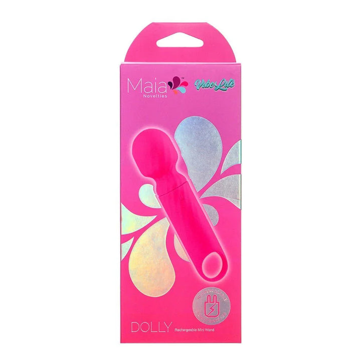 Maia Dolly retail box in pink, mini wand pictured on the Vibe Lite packaging