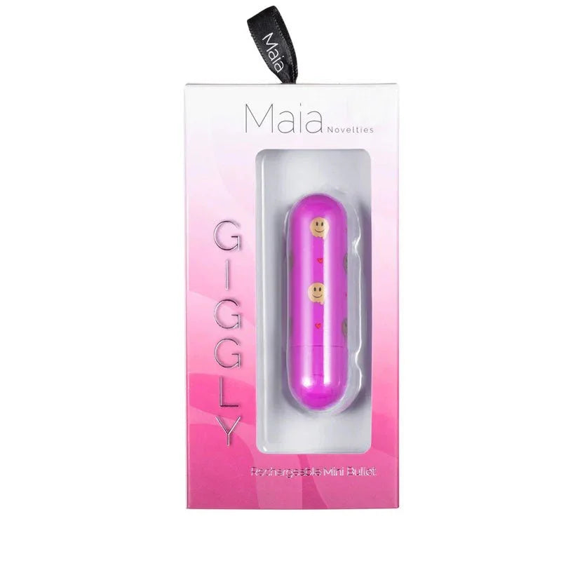 Maia Giggly bullet sealed in its pink Maia blister pack, front view