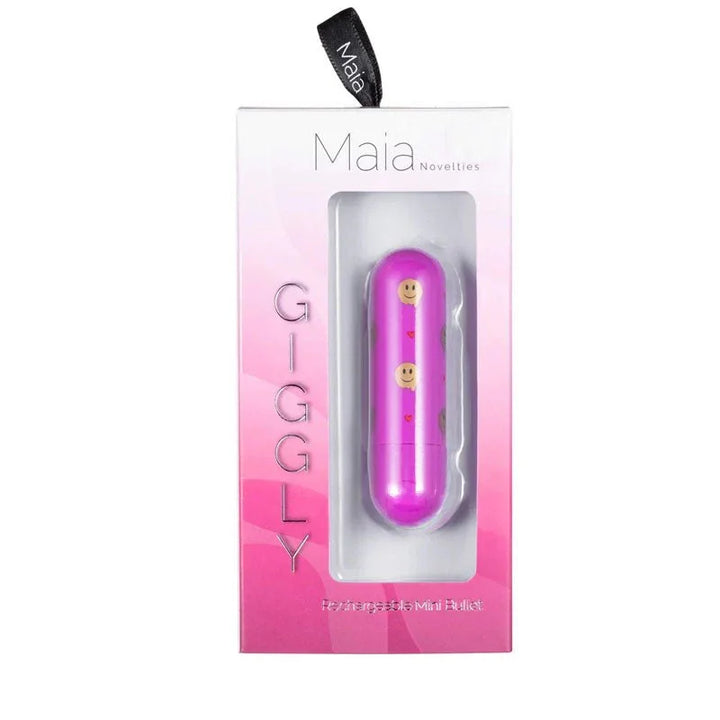 Maia Giggly bullet sealed in its pink Maia blister pack, front view
