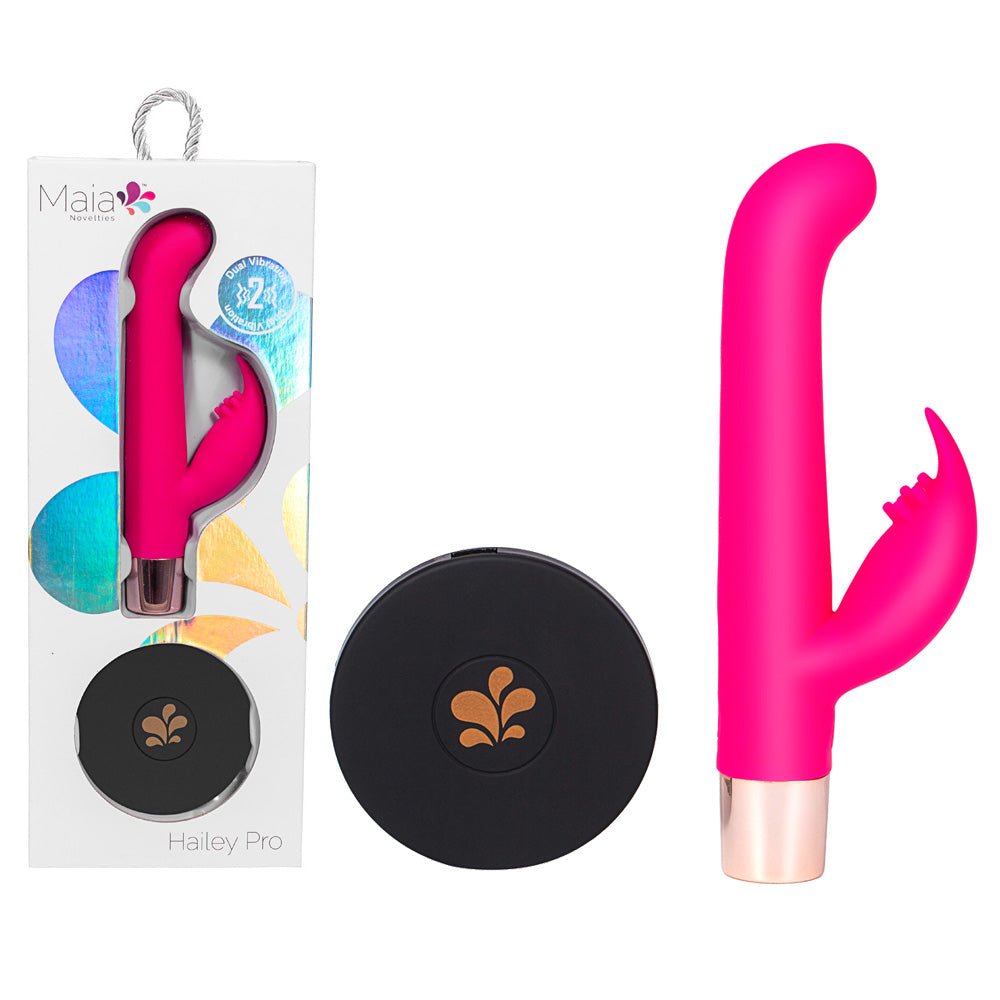 Maia HAILEY PRO - Pink 15.2 cm QI Wireless Rechargeable Rabbit Vibrator – Sex toys NZ by Naughtyhut. Discreet delivery nationwide.