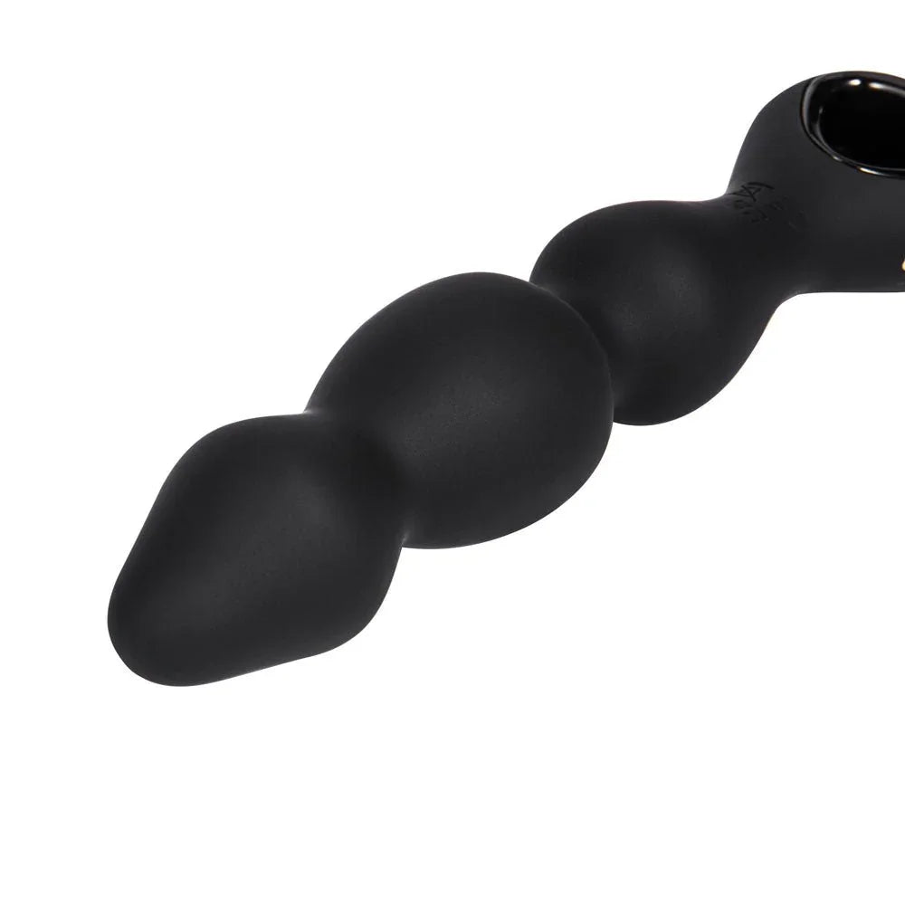 Maia Hudson anal vibrator in Black, close-up along the graduated beads