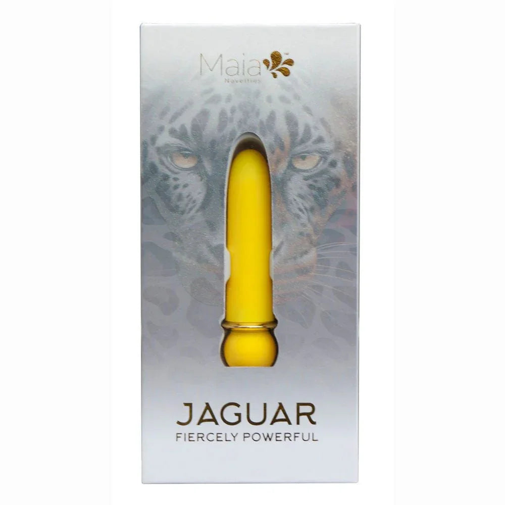 Maia Jaguar retail box, leopard artwork with the yellow bullet pictured