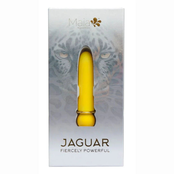 Maia Jaguar retail box, leopard artwork with the yellow bullet pictured